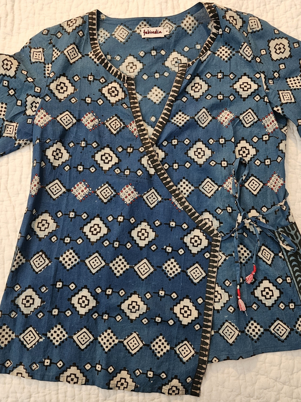 Fabindia Blue Printed Wrap Top